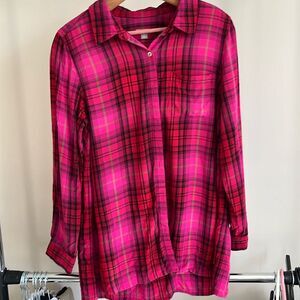 j. jill Button Down Pink Plaid Long Sleeve Shirt Women’s Size M